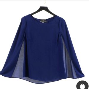 Lord & Taylor 424 Fifth cape blouse top chiffon blue Small S layered party